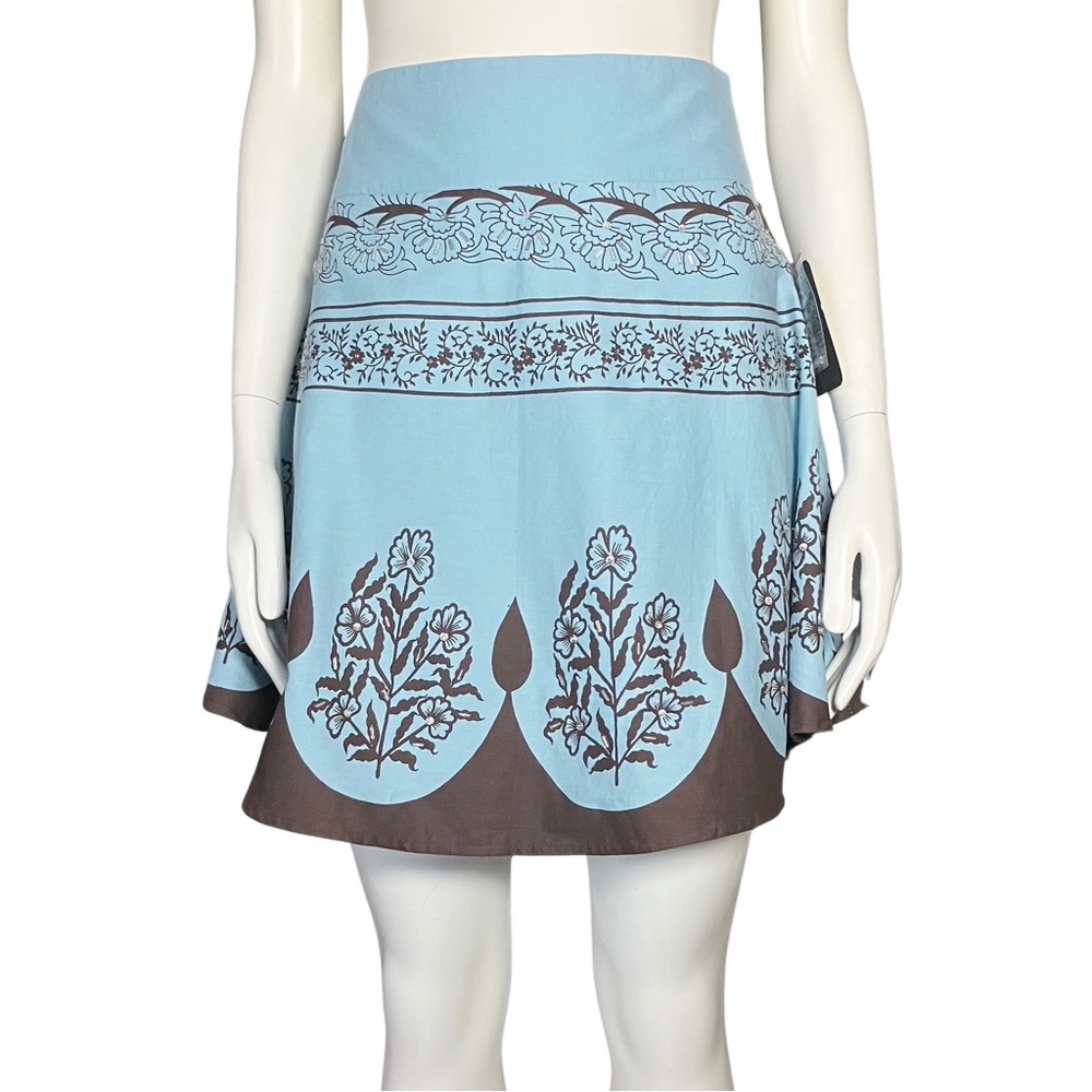 NWT Vintage Y2K Blue Brown Beaded Floral Mini Skirt Fairy 100% Cotton One Size